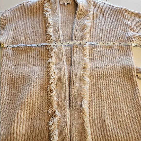 Intermix Charlie Cream Wool Cashmere Blend Fringed Ribbed Cardigan size Small - Picture 8 of 8